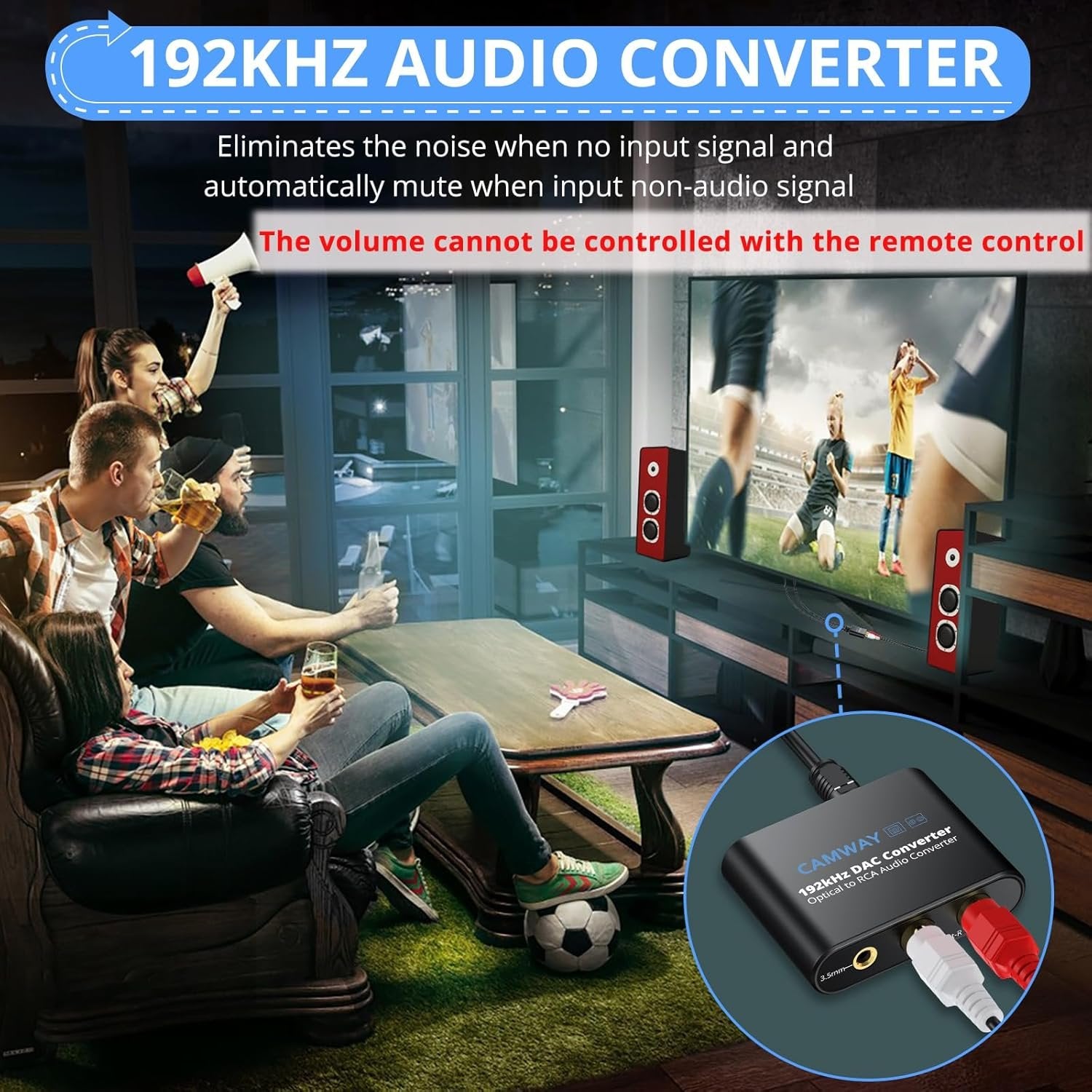 Digital till Analog Ljud-omvandlare, 192kHz Optisk till RCA, Optisk till 3.5mm DAC, SPDIF/Toslink