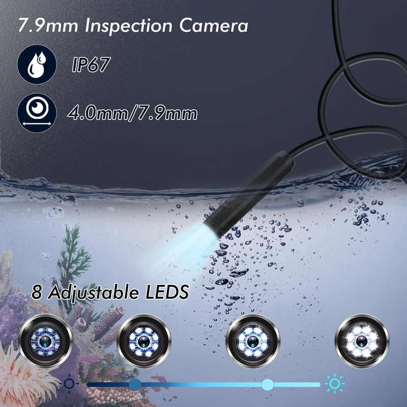 NÖRDIC Endoskopkamera för mobiltelefon med ljus, 1080P HD, 8 LED-lampor, vattentät IP67, inget WiFi krävs, Android och iOS