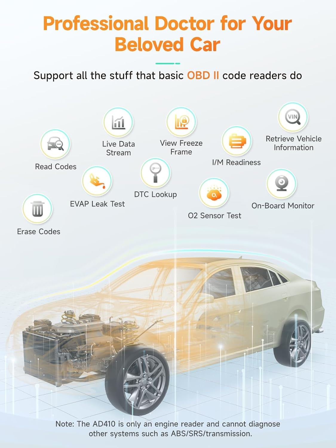 Enhanced OBD2 Scanner, Vehicle Code Reader for Check Engine Light, Automotive OBD II Scanner Fault Diagnosis