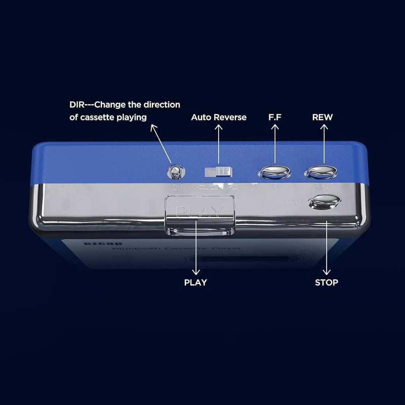 EZCAP Bluetooth-kassettspelare, Walkman-bandspelare med 3,5 mm utgång och hörlurar