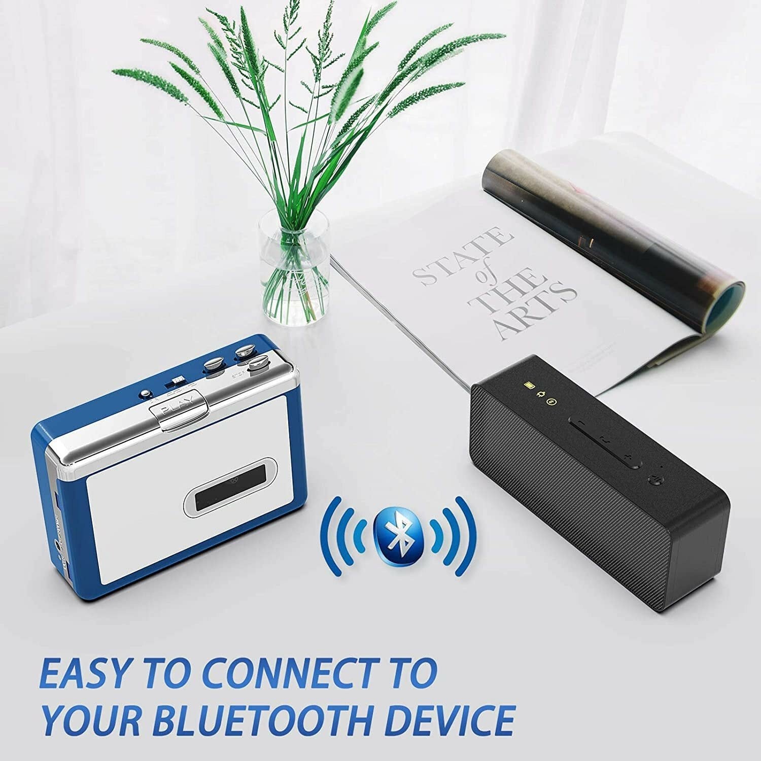 Ezcap Bluetooth-kassettspelare, Walkman-bandspelare med 3,5 mm utgång och hörlurar