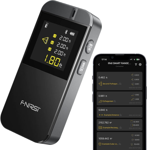 FNIRSI Laser Distance Meter, m/ft/in Unit Switching, Measure Distance, Area, Volume and Pythagoras, Bluetooth APP, Type-C Rechargeable