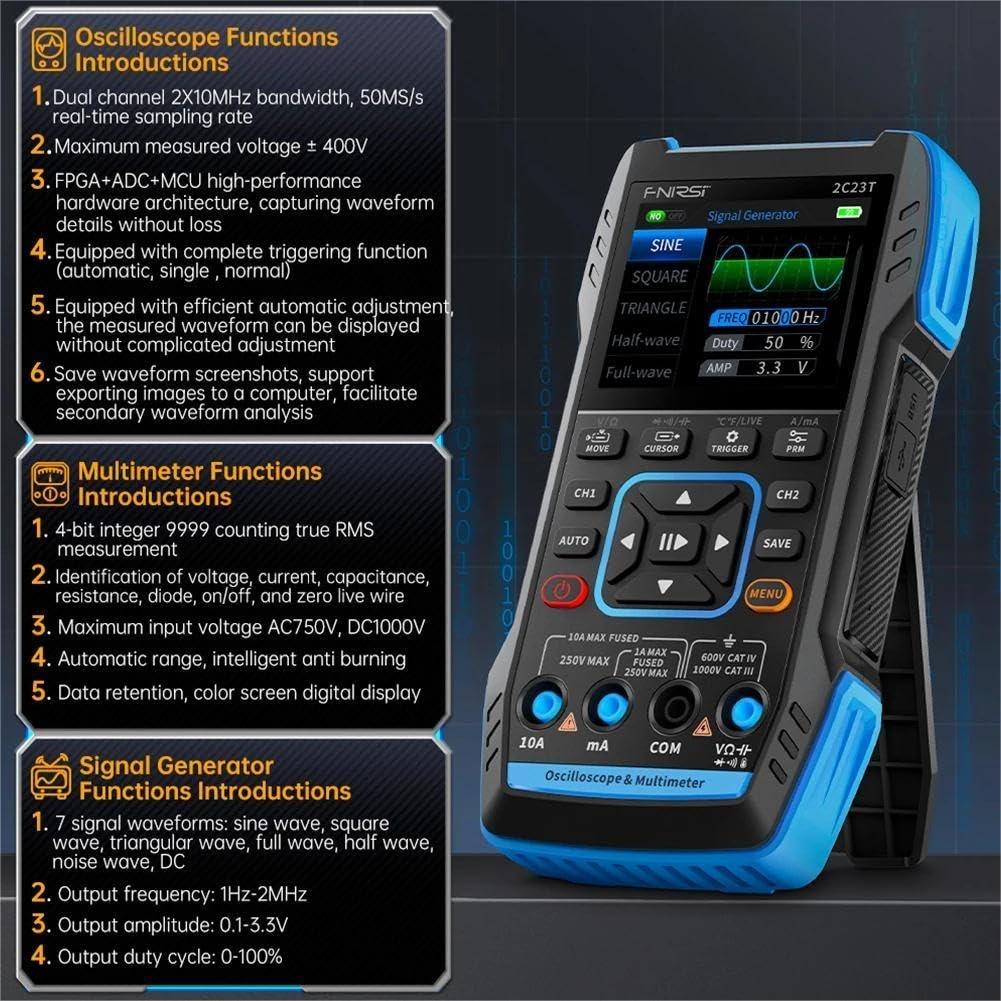FNIRSI 2C53TH 3 in 1 Oscilloskop, Multimeter och Signalgenerator 2,8” LCD-skärm för perfekt bildkvalitet