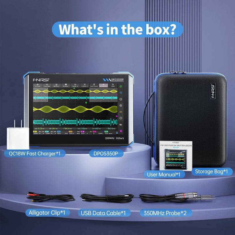 FNIRSI DPOS350P 4-i-1 Tablet Oscilloskop 350MHz, Spektrumanalysator 200KHz - 350MHz, Frekvensresponsanalysator DDS-generator, 2CH