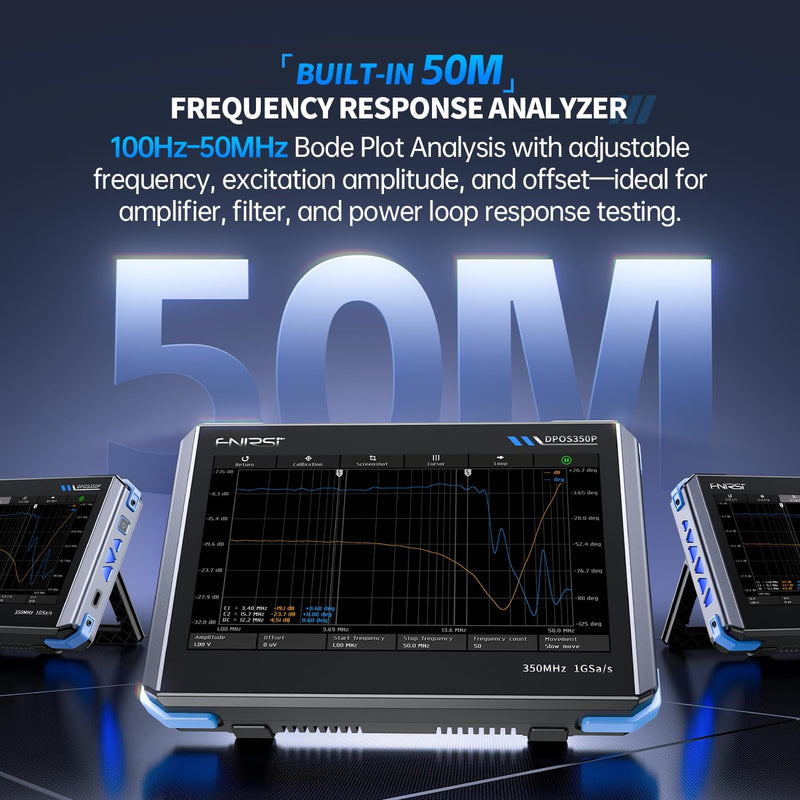 FNIRSI DPOS350P 4-i-1 Tablet Oscilloskop 350MHz, Spektrumanalysator 200KHz - 350MHz, Frekvensresponsanalysator DDS-generator, 2CH