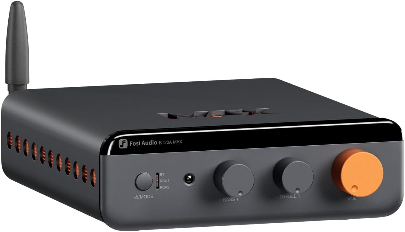 Fosi Audio BT20A MAX Stereo Power Amplifier, 300W x 2 Hi-Fi Audio Amp with PFFB Technology, LDAC Bluetooth 6.0 +Fosi Audio 2RCA to 2RCA Cable 0.9Ft