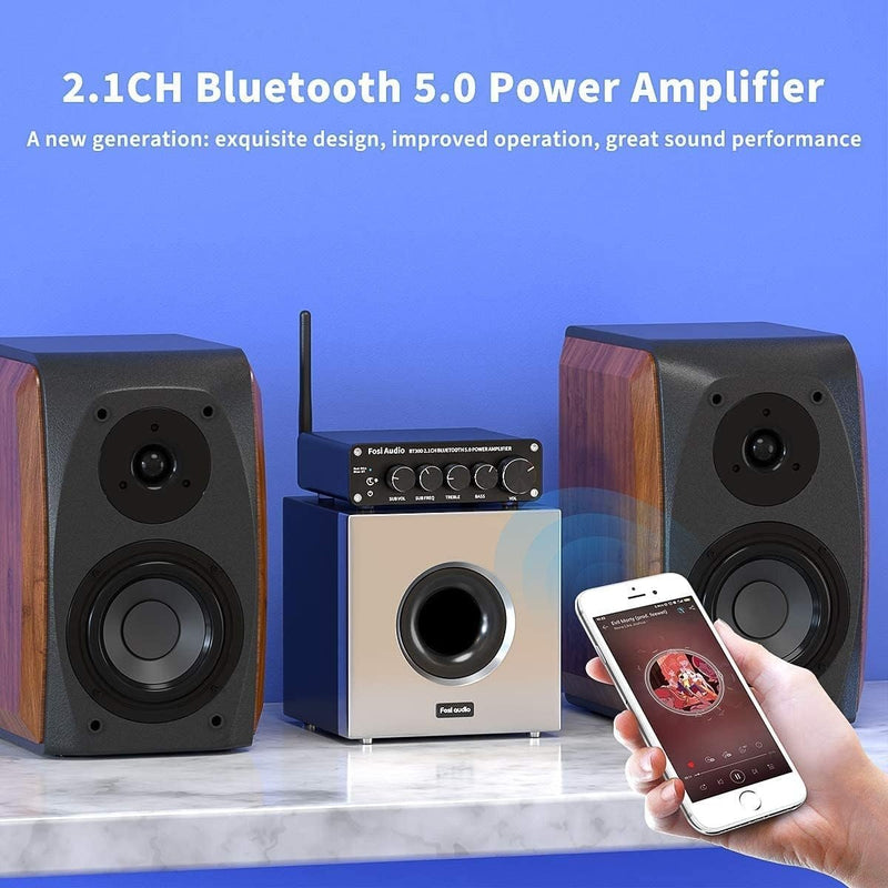 Fosi Audio BT30D Bluetooth 5.0 Stereo Audio Receiver Förstärkare 2.1 Channel Mini Hi-Fi Class D Integrated Amp 2X50 Watt