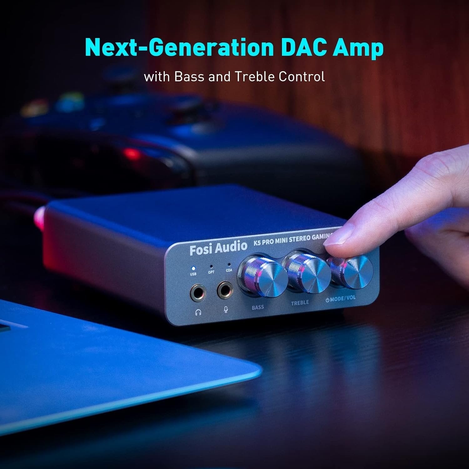 Fosi Audio K5PRO Gaming mini DAC förstärkare för PS5/PC/MAC, USB-C/Optisk/Coaxial till 3.5mm/RCA