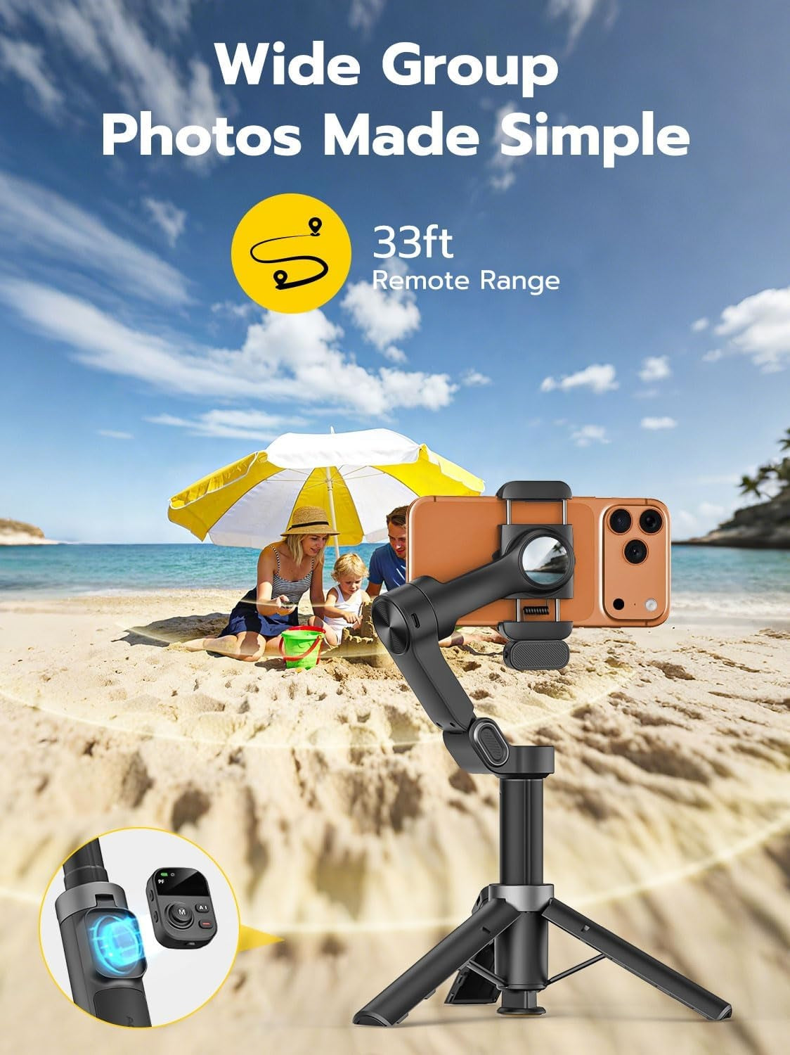 Handhållen 3-axlig anti-skak gimbal-stabilisator för iPhone AI-spårningsmodul med fyllnadsljus Geststyrning och ett-trycks stativfrigöring, Inbyggd förlängningsarm