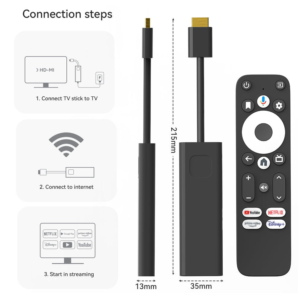 Google Certifierad TV-sticka 4K HDR Android TV 14 WiFi Play Store stöd för Netflix, YouTube, Disney+