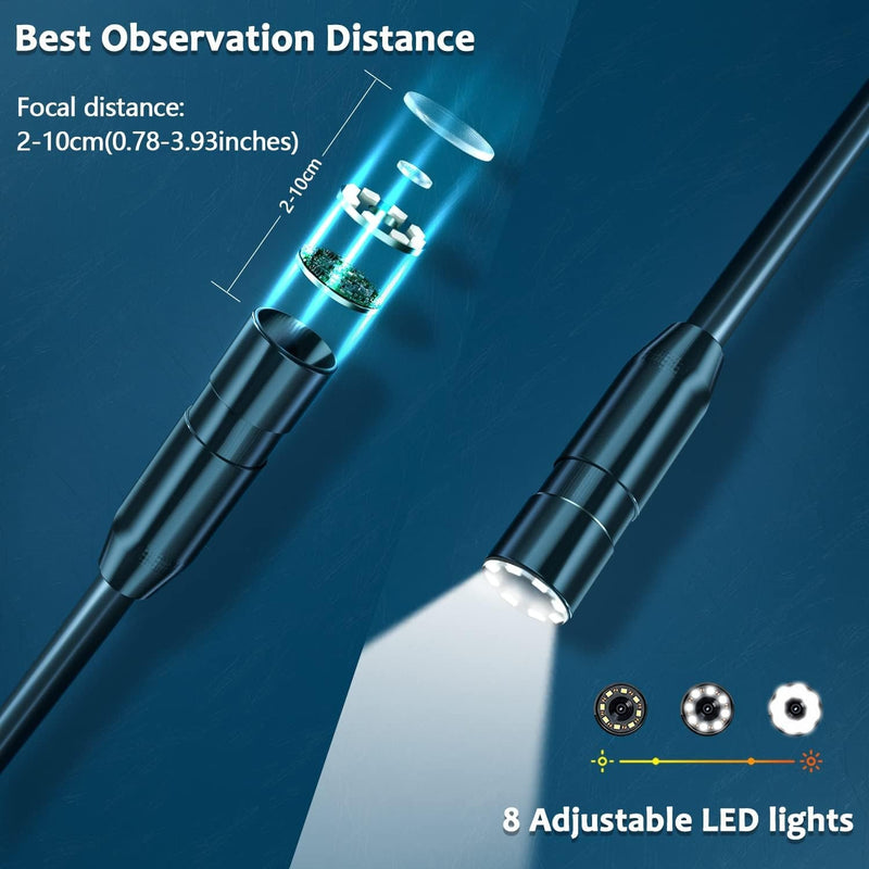 NÖRDIC Industriell endoskopkamera 4,3" skärm med 8 LED-lampor, kabel 5m 8mm, IP67 Vattentät kamera