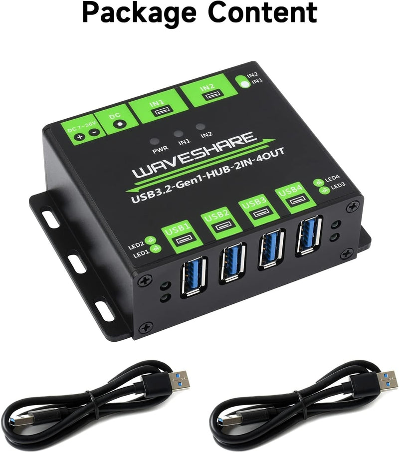 Industriell USB HUB för 2 datorer till 4 USB 3.2 portar, switchbar, monterbar, kompatibel med Windows Linux Mac