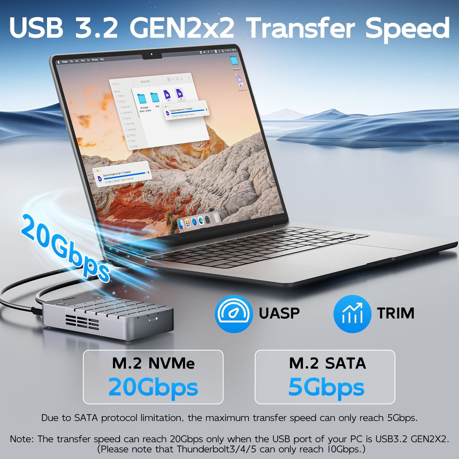 MAIWO Dual Bay RAID Enclosure for M.2 NVMe SATA SSD with Clone RAID 0 RAID 1, USB C 3.2 GEN2x2 20Gbps