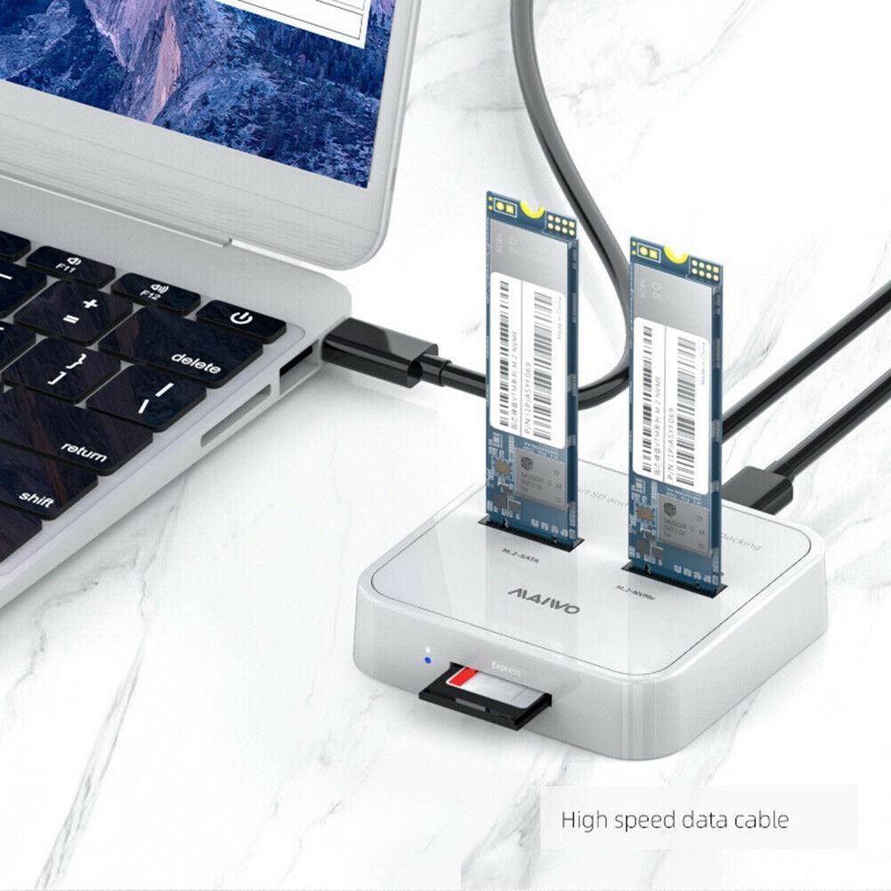 Maiwo K3016SD Dockningsstation för både SATA och NVMe M.2 SSD USB3.2 Gen2 10Gbps med SD Express kortläsare