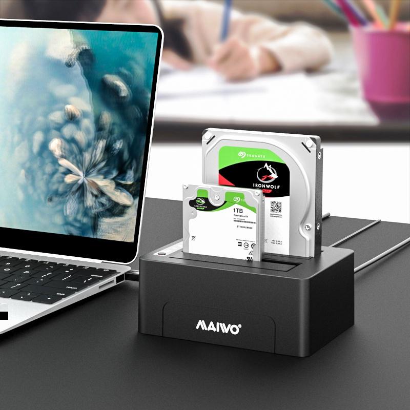 Maiwo K3082C USB C 3.1 GEN2 10Gbps Dockningsstation för 2st 2,5 3,5 SATA HDD SSD upp till 20TB med stöd för UASP, Stöd för SATAIII 6Gbps