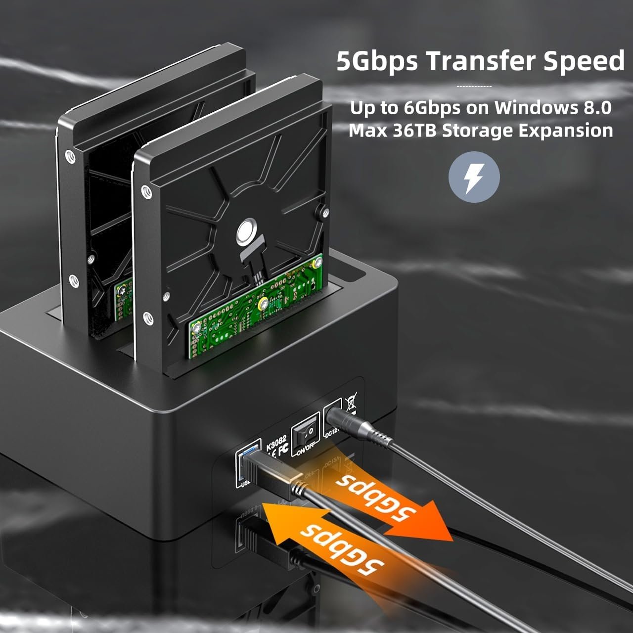 Maiwo K3082H USB 3.1 GEN1 5Gbps Dockningsstation för 2st 2,5-3,5 SATA HDD SSD 2x16TB med stöd för UASP 3xUSB3.1 hubb