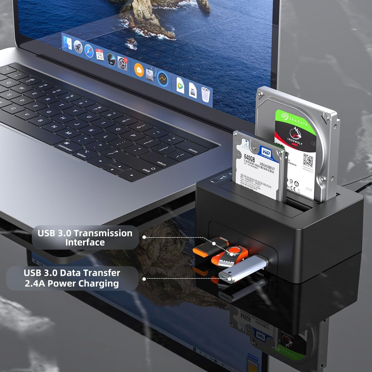 Maiwo K3082H USB 3.1 GEN1 5Gbps Dockningsstation för 2st 2,5-3,5 SATA HDD SSD 2x16TB med stöd för UASP 3xUSB3.1 hubb