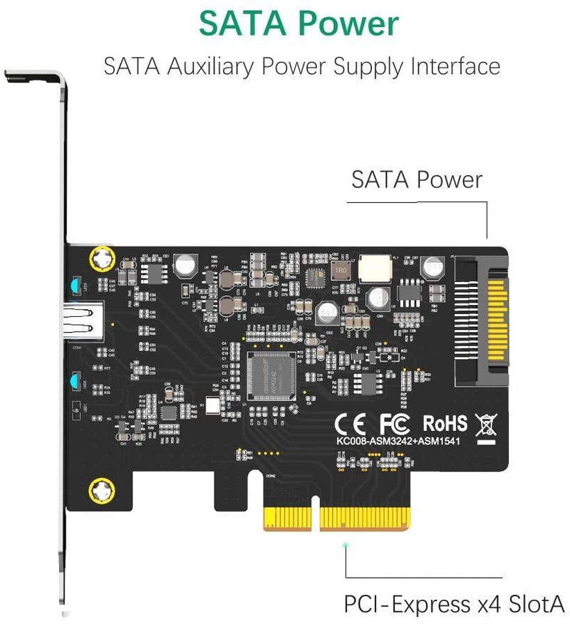 Maiwo KC008 PCI Express x4 kort till 1x extern USB Type C 20 Gbps USB 3.2 Gen 2x2 PCIe 3.0 x4