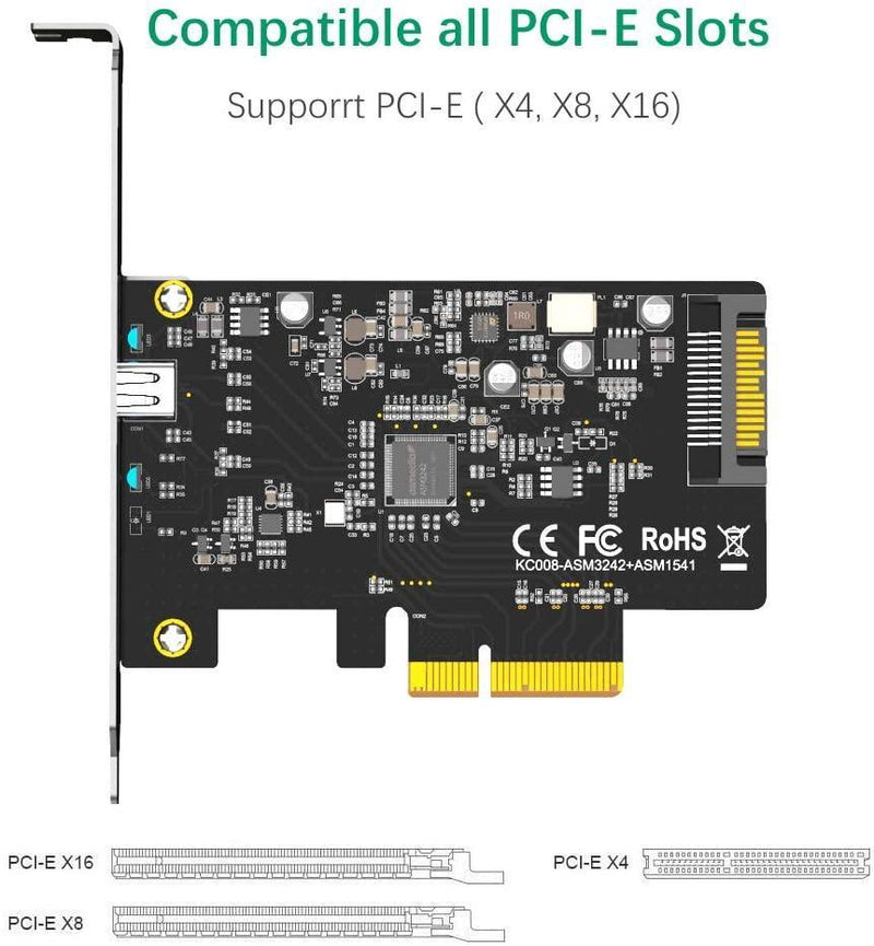 Maiwo KC008 PCI Express x4 kort till 1x extern USB Type C 20 Gbps USB 3.2 Gen 2x2 PCIe 3.0 x4