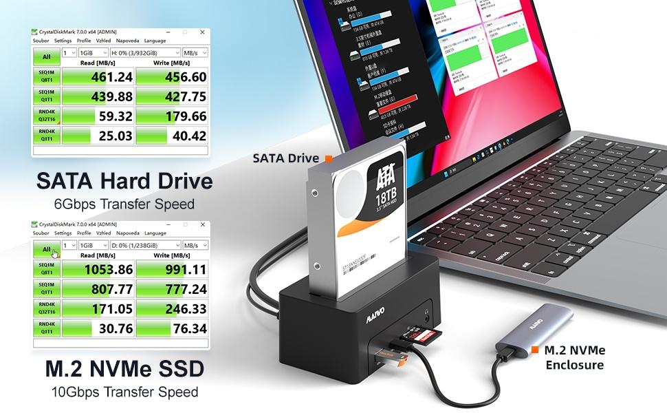 Maiwo USB-C Dockningsstation 2,5"/3,5" 1x SATA HDD SSD & SD/TF-minneskort, HDMI2.0 4K60Hz RJ45 GigaLan USB-A & USB-C 10Gbps
