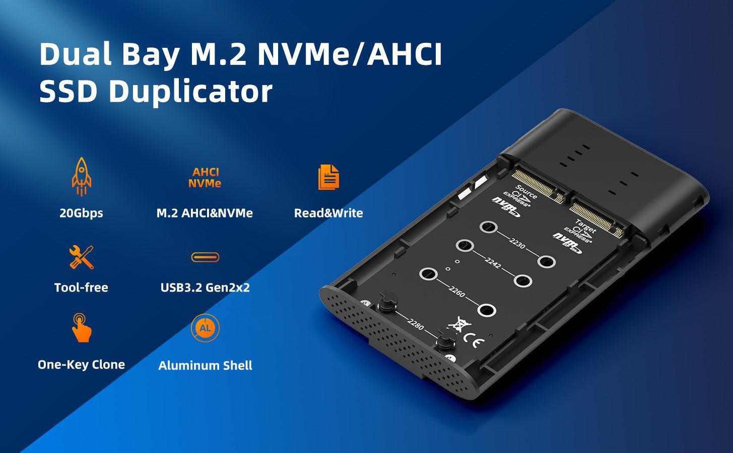 Maiwo externakabinett för hårddiskkloning M.2 NVMe SSD USB3.2 20Gbps
