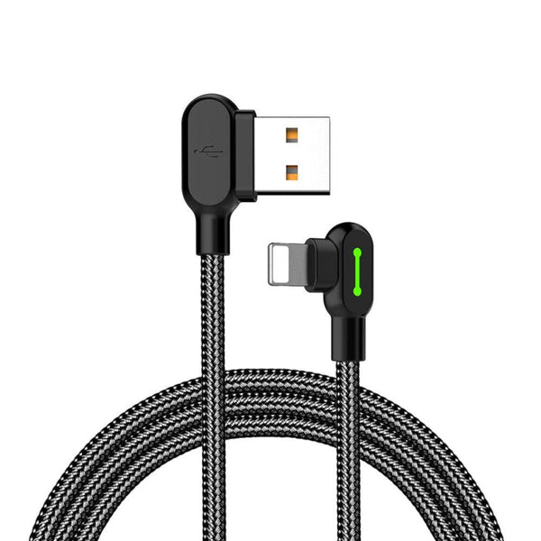 Mcdodo CA-4673 Vinklad Lightning (Non MFI) till vinklad USB A kabel för synkning och snabb laddning, med LED, svart, 1,8m