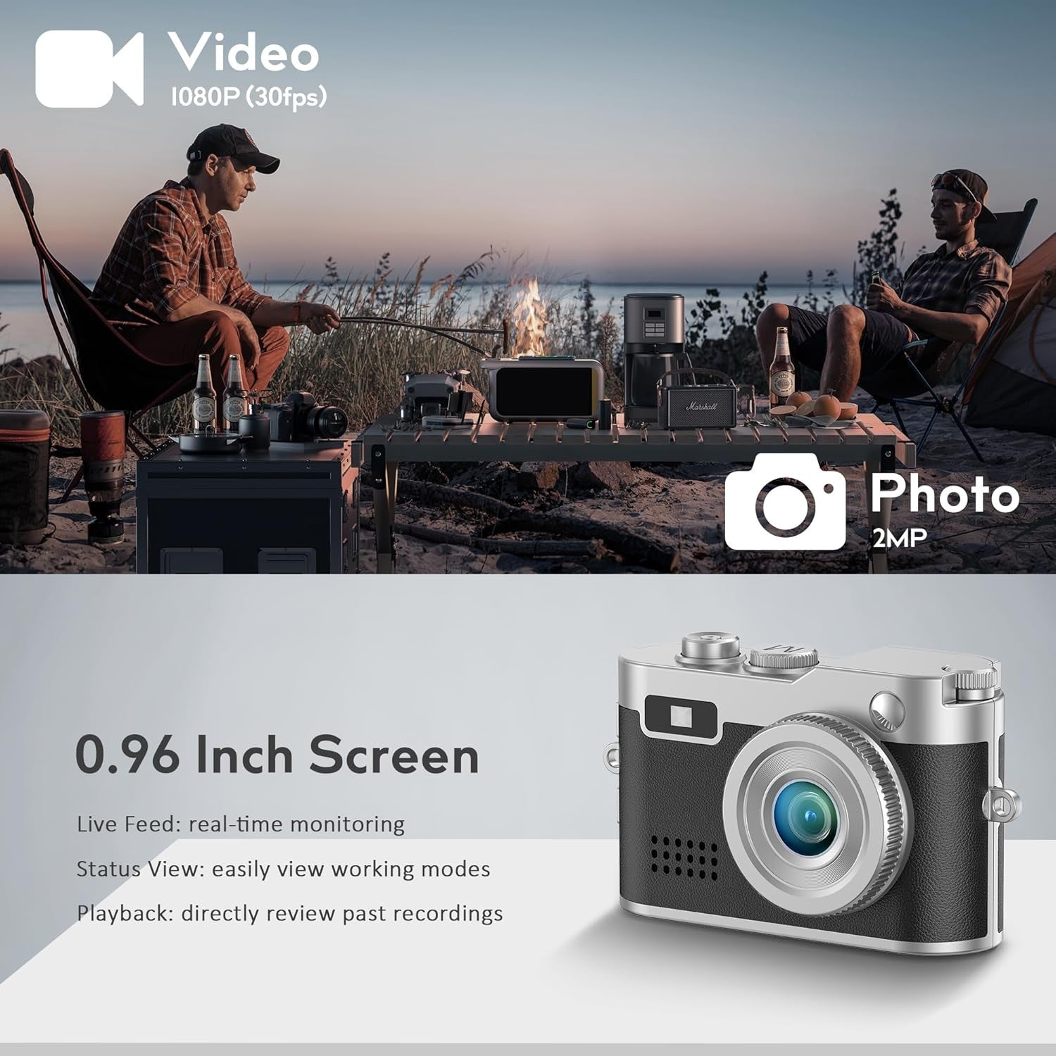 Mini HD Kamera – 0,96" skärm, 2MP fotoupplösning och 1080P video, 200mAh batteri