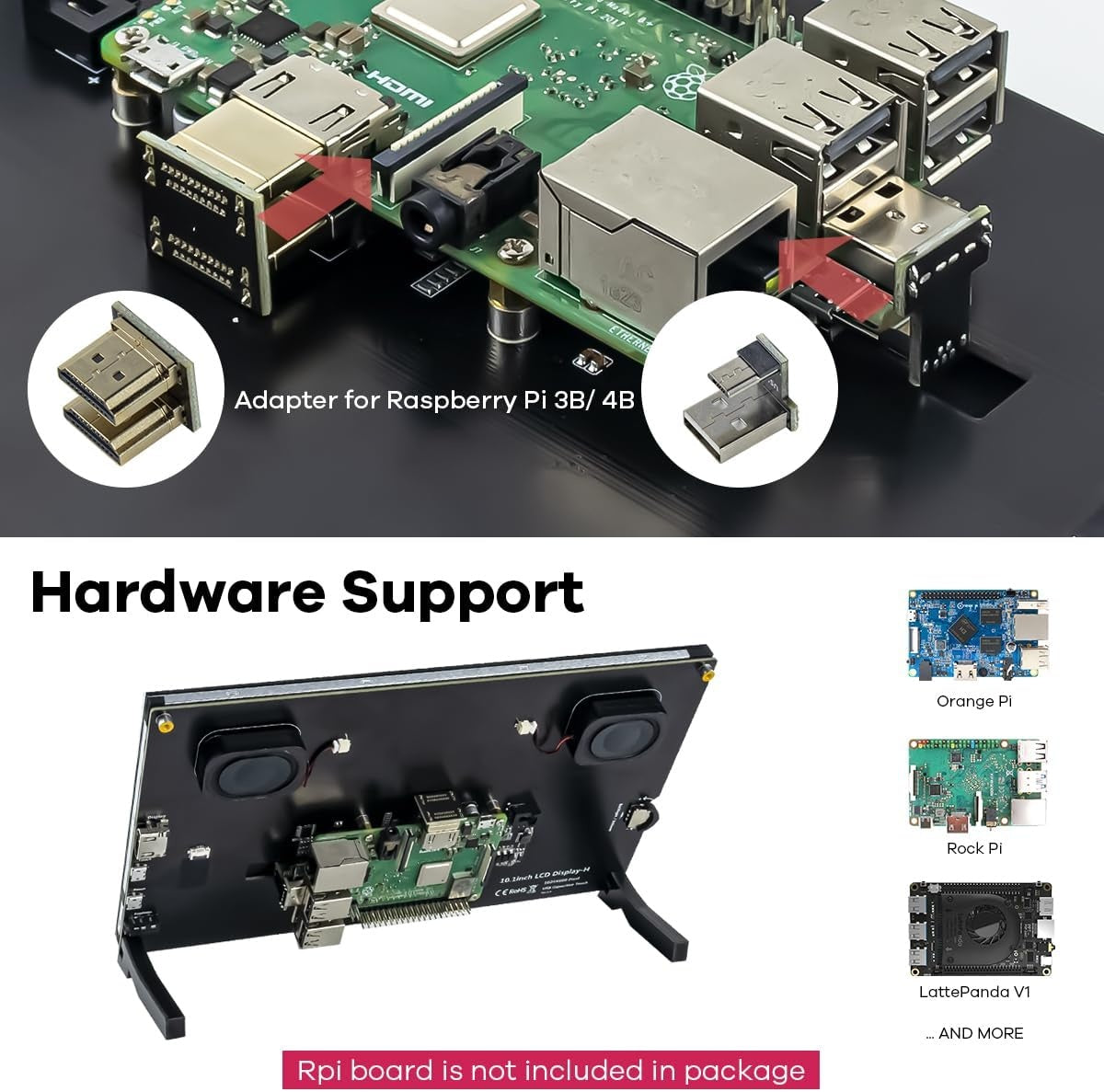 NÖRDIC 10,1" Pekskärm, 1024x600 IPS LCD-panel med kapacitiv touch, HDMI-skärm för Raspberry Pi