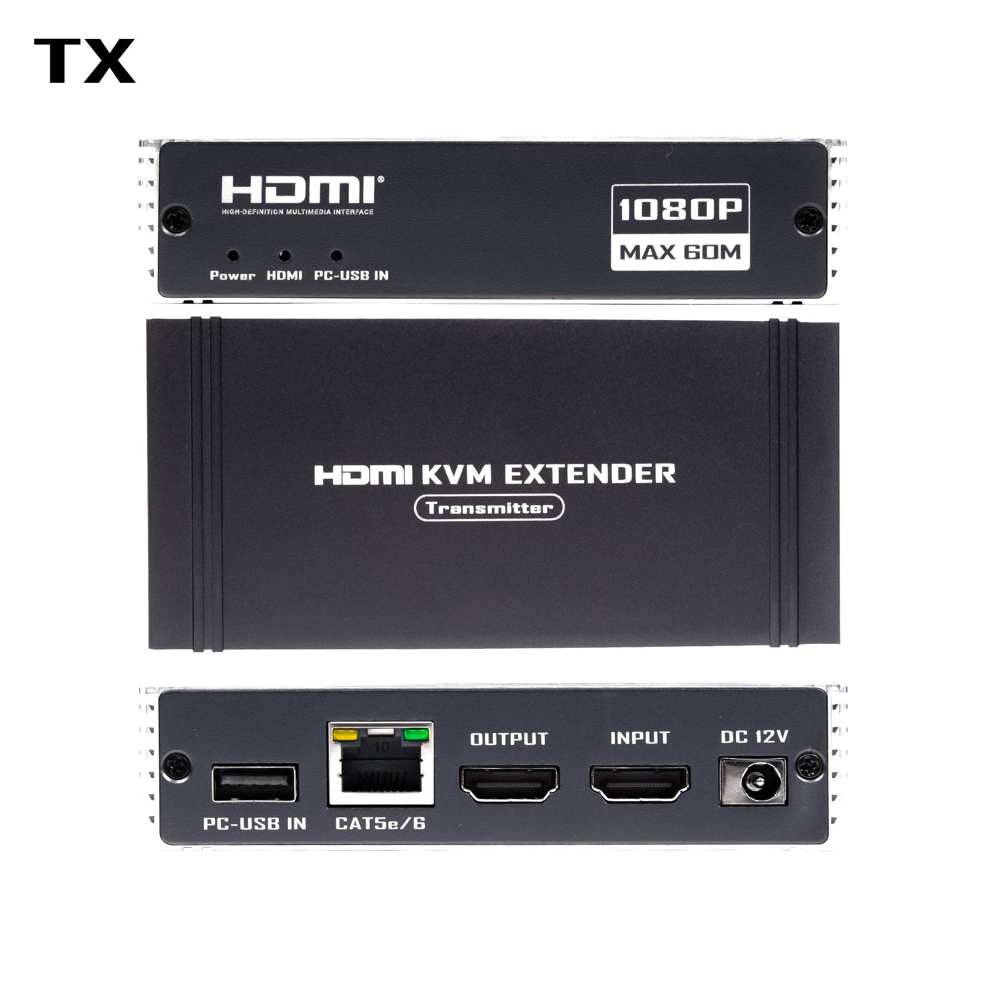 NÖRDIC 1080P 60Hz 65M HDMI KVM Extender USB över Cat5e/Cat6, POC med loop-stöd, USB för tangentbord och mus till PC/dator