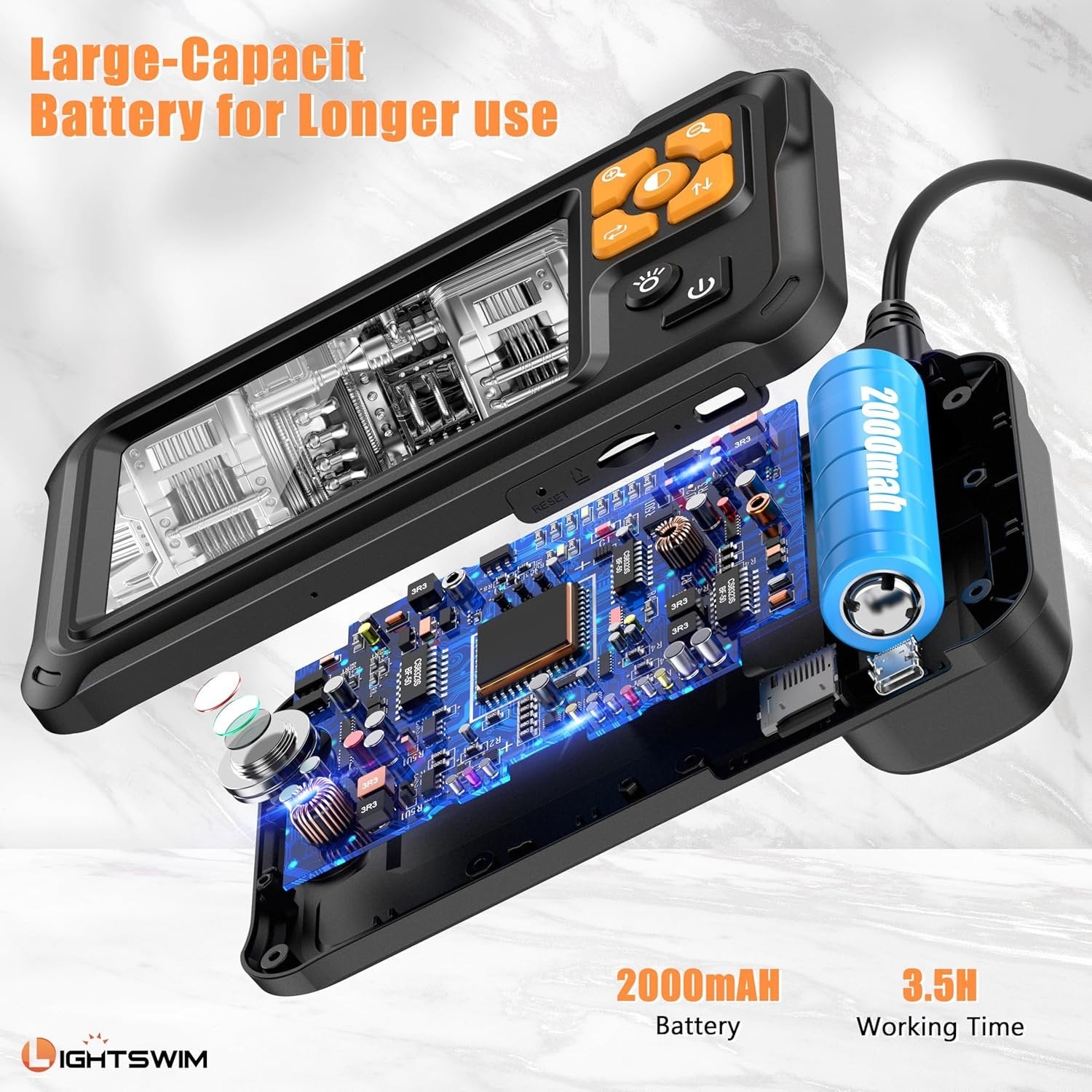 NÖRDIC 5m 1920x1080p HD-Endoskopkamera med dubbla linser, 4,3" IPS-skärm, IP67-vattentät inspektionskamera med 8 LED-lampor, halvstyv kabel, Plug & Play