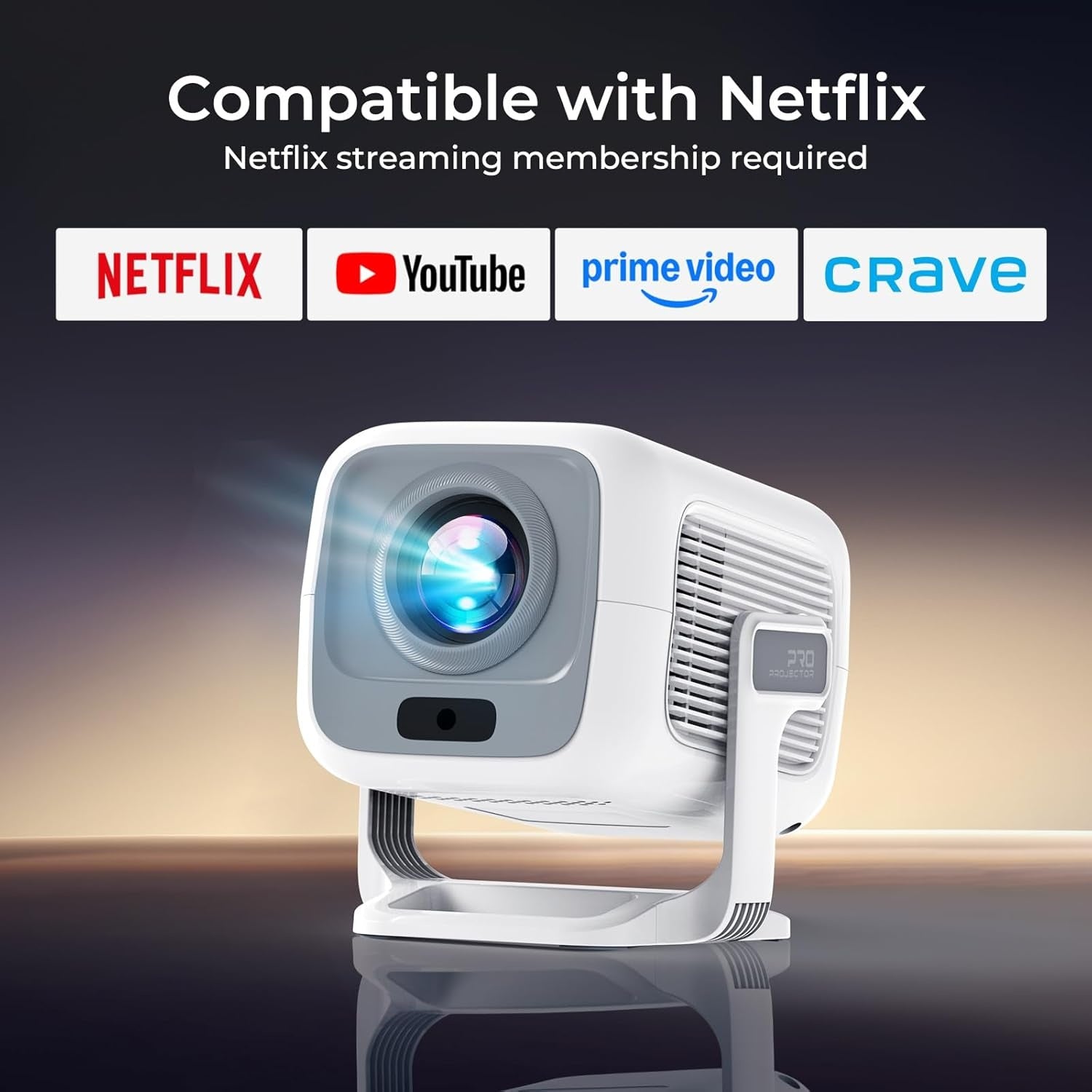 NÖRDIC 1080P Projektor Netflix-certifierad 200 ANSI lumen 2.4/5G WiFi 6 stöd för iOS/Android