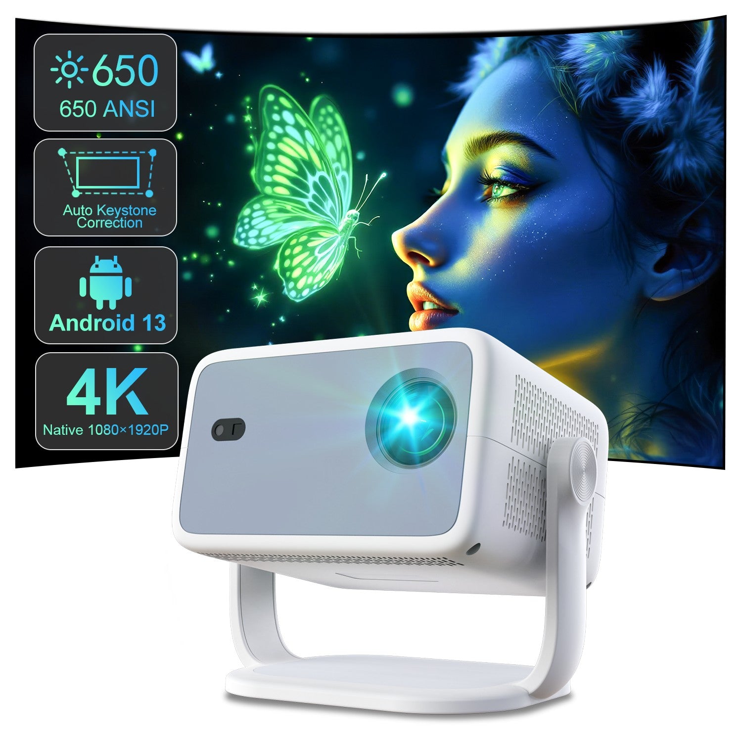 NÖRDIC 1080P Projektor Netflix-certifierad 320 ANSI lumen 2.4/5G WiFi 6 stöd för iOS/Android