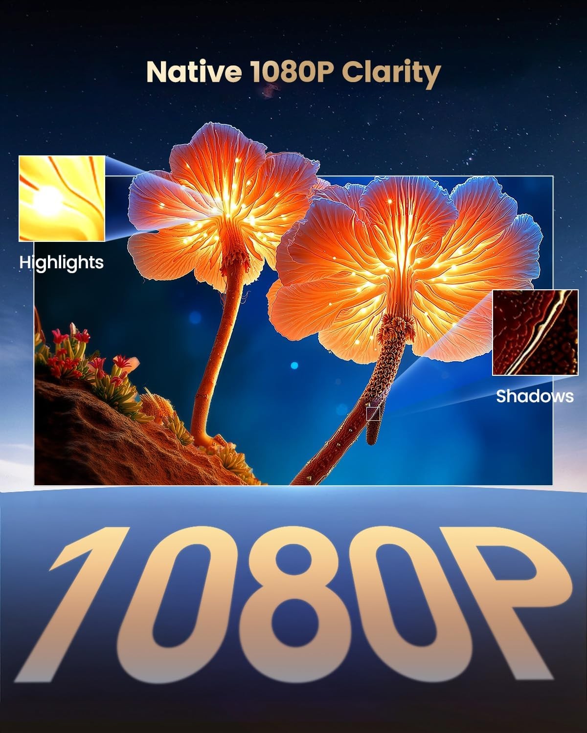 NÖRDIC 1080P Projektor Certifierad för Netflix, Prime Video, Disney+ och YouTube, 300 ANSI lumen, 2.4/5G WiFi 6-stöd för iOS/Android