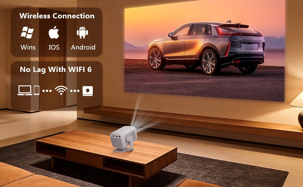 NÖRDIC 1080P Projektor Netflix-certifierad 200 ANSI lumen 2.4/5G WiFi 6 stöd för iOS/Android