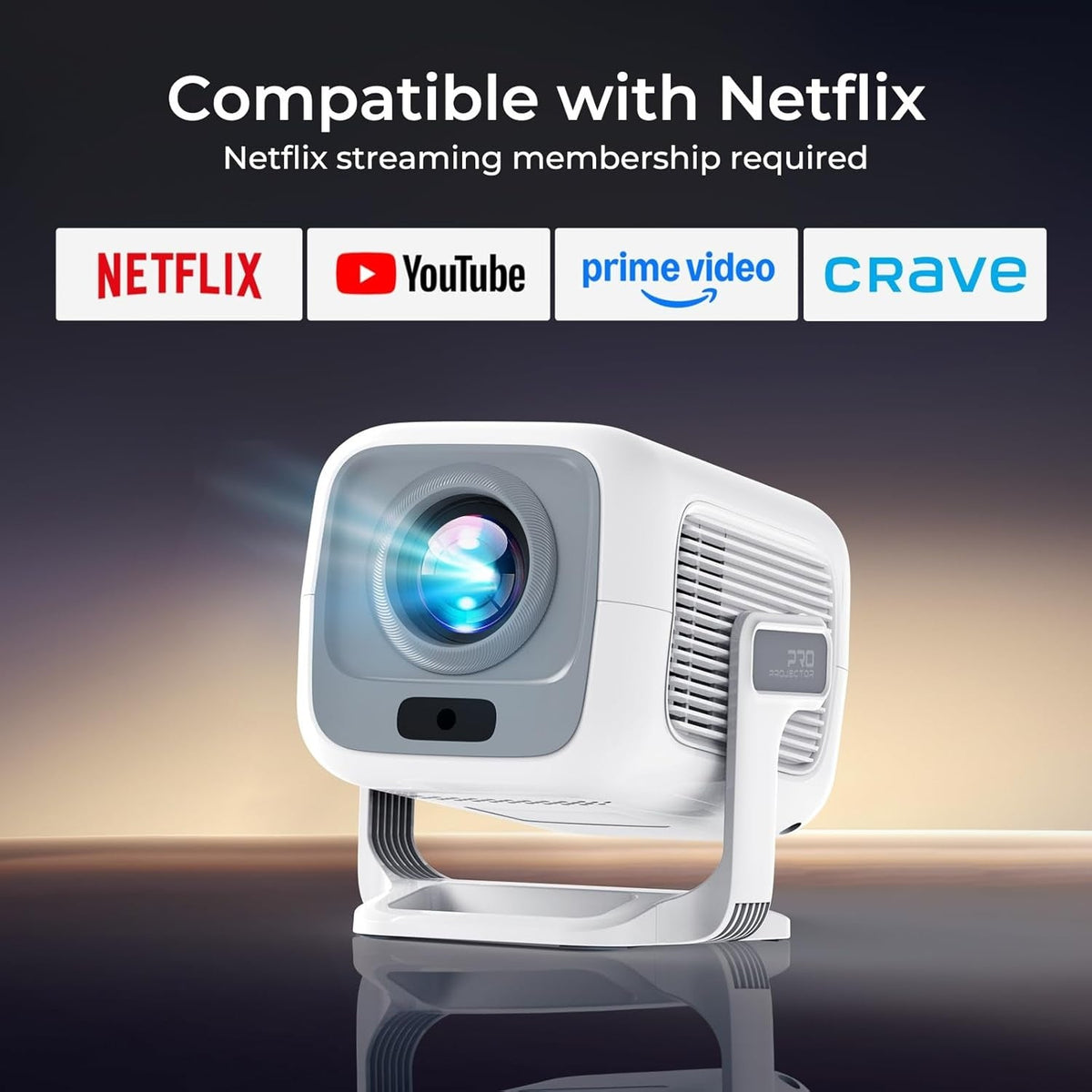 NÖRDIC 1080P Projektor Netflix-certifierad 200 ANSI lumen 2.4/5G WiFi 6 stöd för iOS/Android