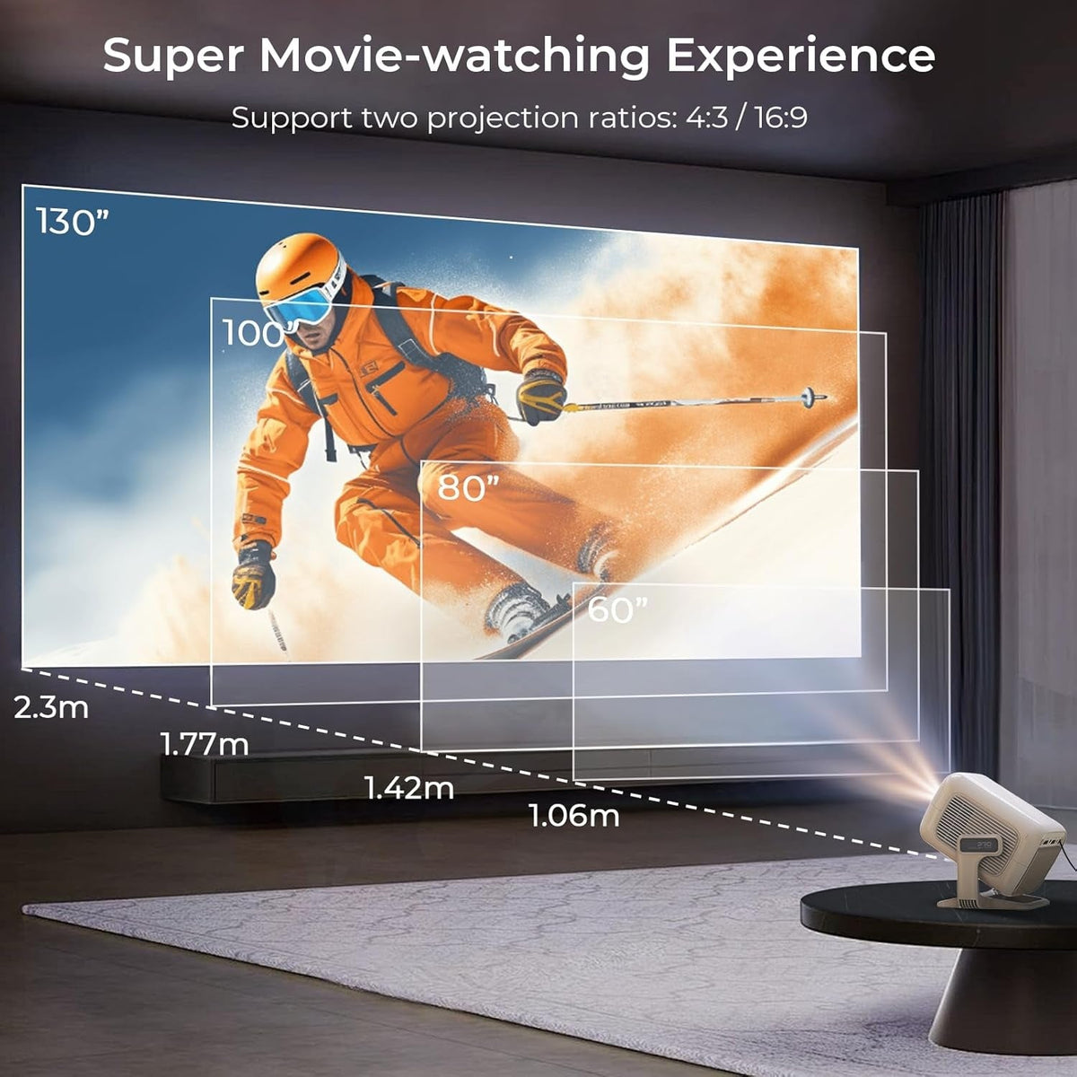 NÖRDIC 1080P Projektor Netflix-certifierad 200 ANSI lumen 2.4/5G WiFi 6 stöd för iOS/Android