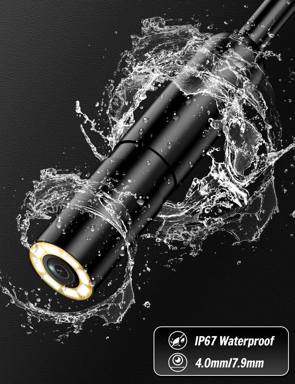 NÖRDIC 10m 1920x1440p HD-Endoskopkamera med belysning, IP67-vattentät inspektionskamera för iOS & Android, Plug & Play