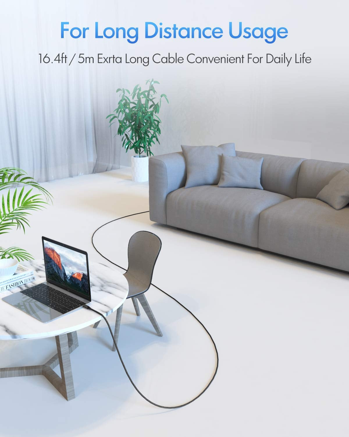 NÖRDIC 10m Aktiv USB 3.0 C till C-kabel, 5Gbps Super Speed USB-kabel