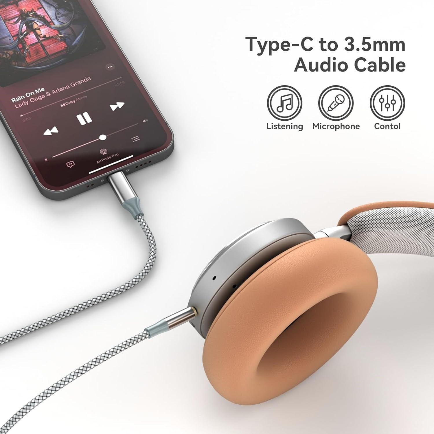 NÖRDIC 1,2 m USB-C till 3,5 mm hörlursutgång AUX-kabel