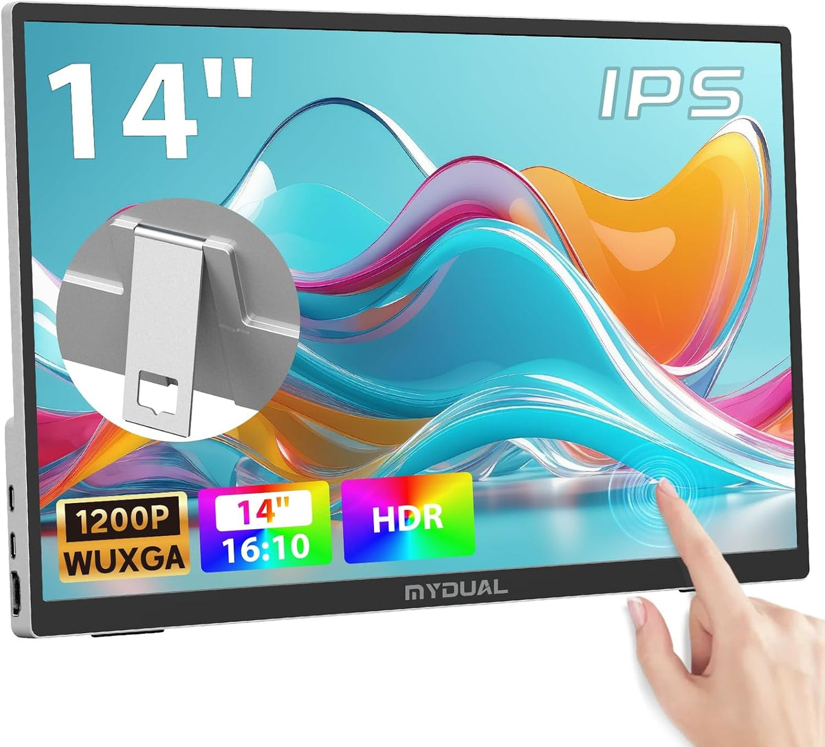 14" Portabel Touch-Monitor 1920×1200p 60Hz, USB-C & HDMI, IPS, Fristående, Portabel & Väggmonterad VESA