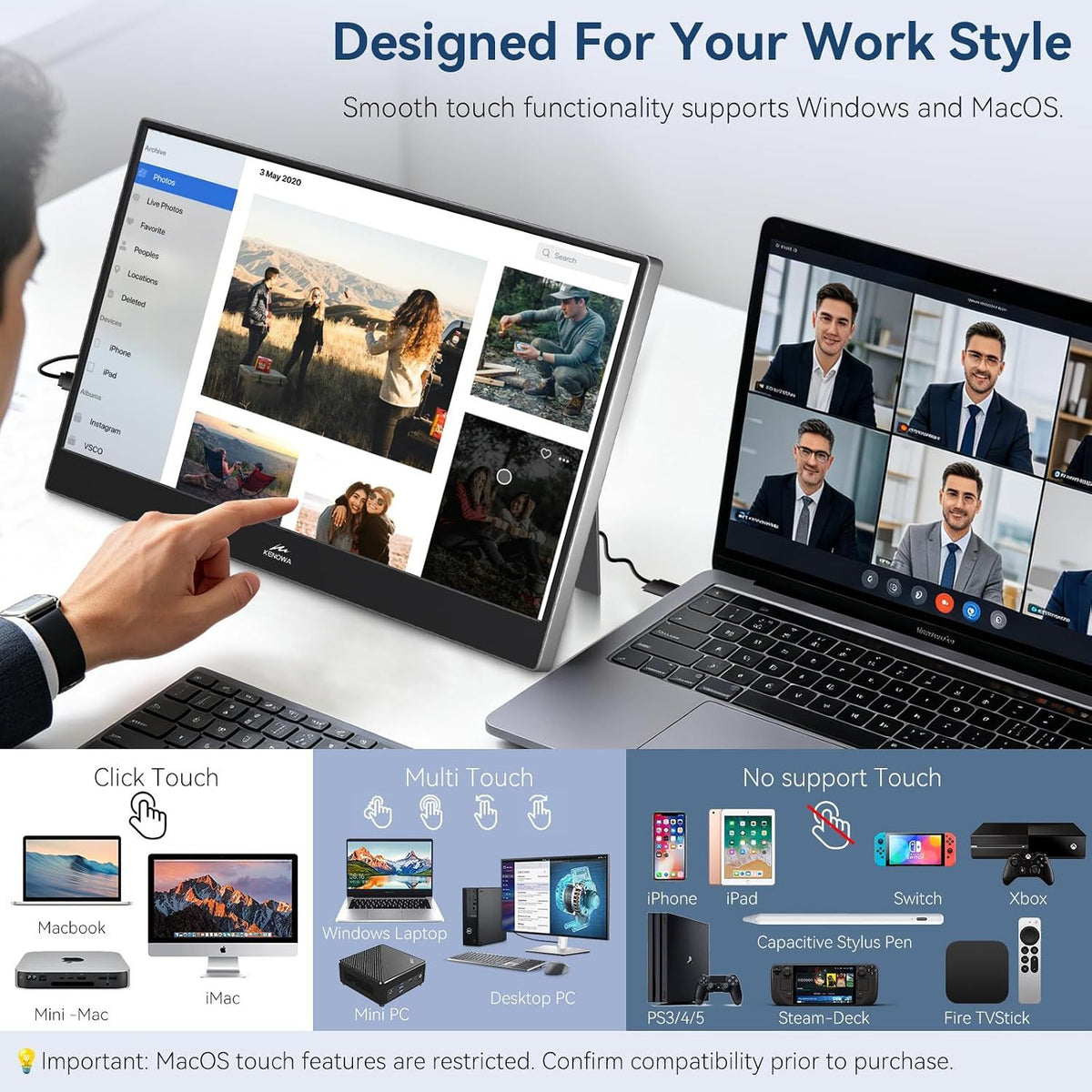 14" Portabel Touch-Monitor 1920×1200p 60Hz, USB-C & HDMI, IPS, Fristående, Portabel & Väggmonterad VESA