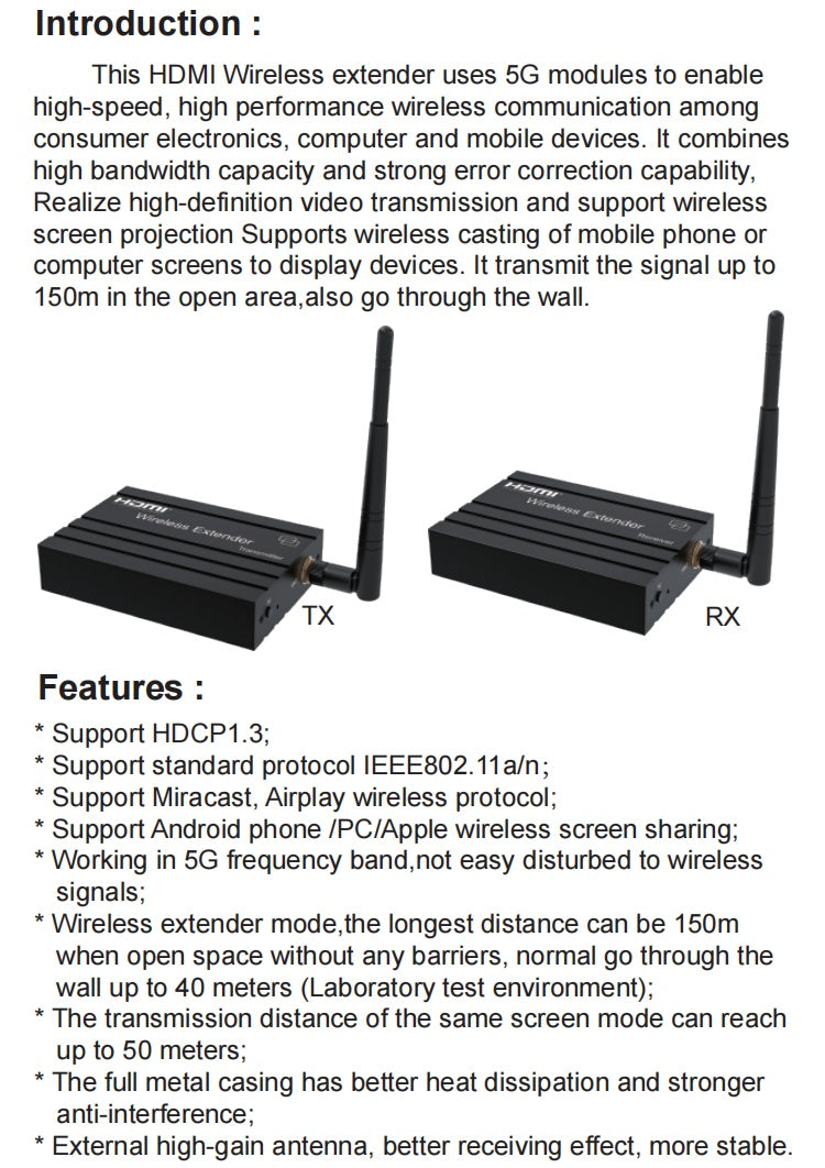 NÖRDIC Trådlös HDMI-Förlängare 1080P Miracast 150m