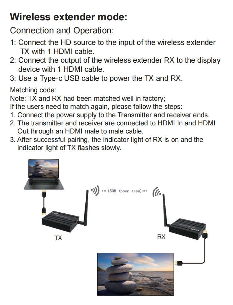 NÖRDIC Trådlös HDMI-Förlängare 1080P Miracast 150m