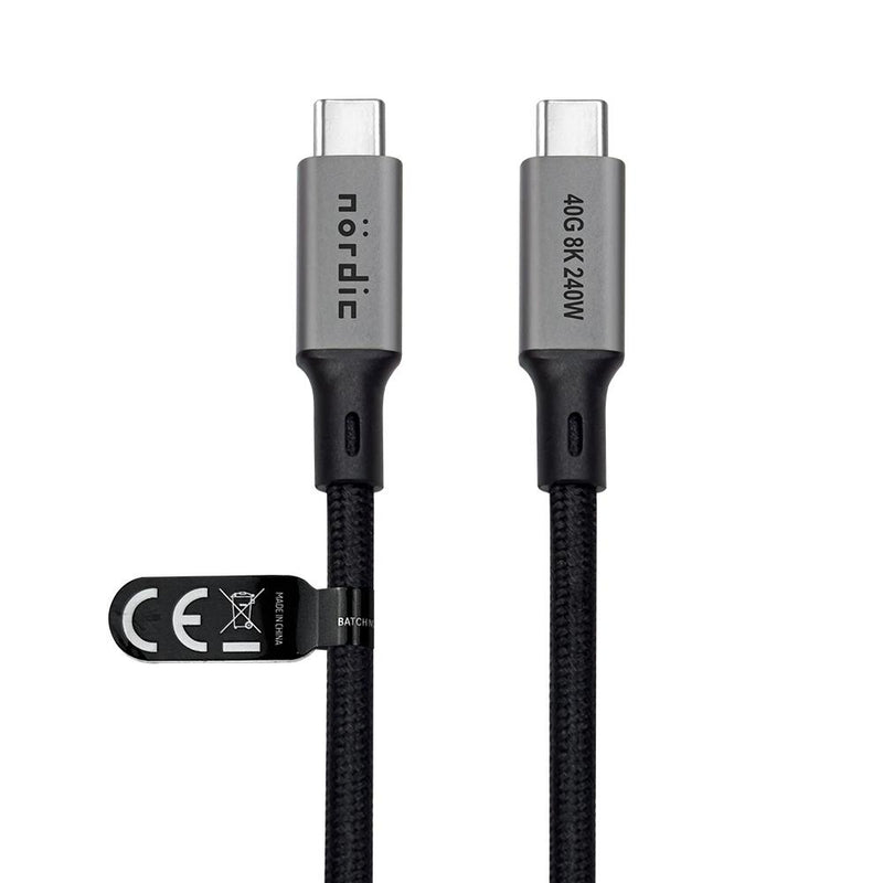 NÖRDIC 1,5 m USB4 USB-C till C nylonflätad kabel PD3.1 240W 40G 8K60Hz 4K144Hz grå