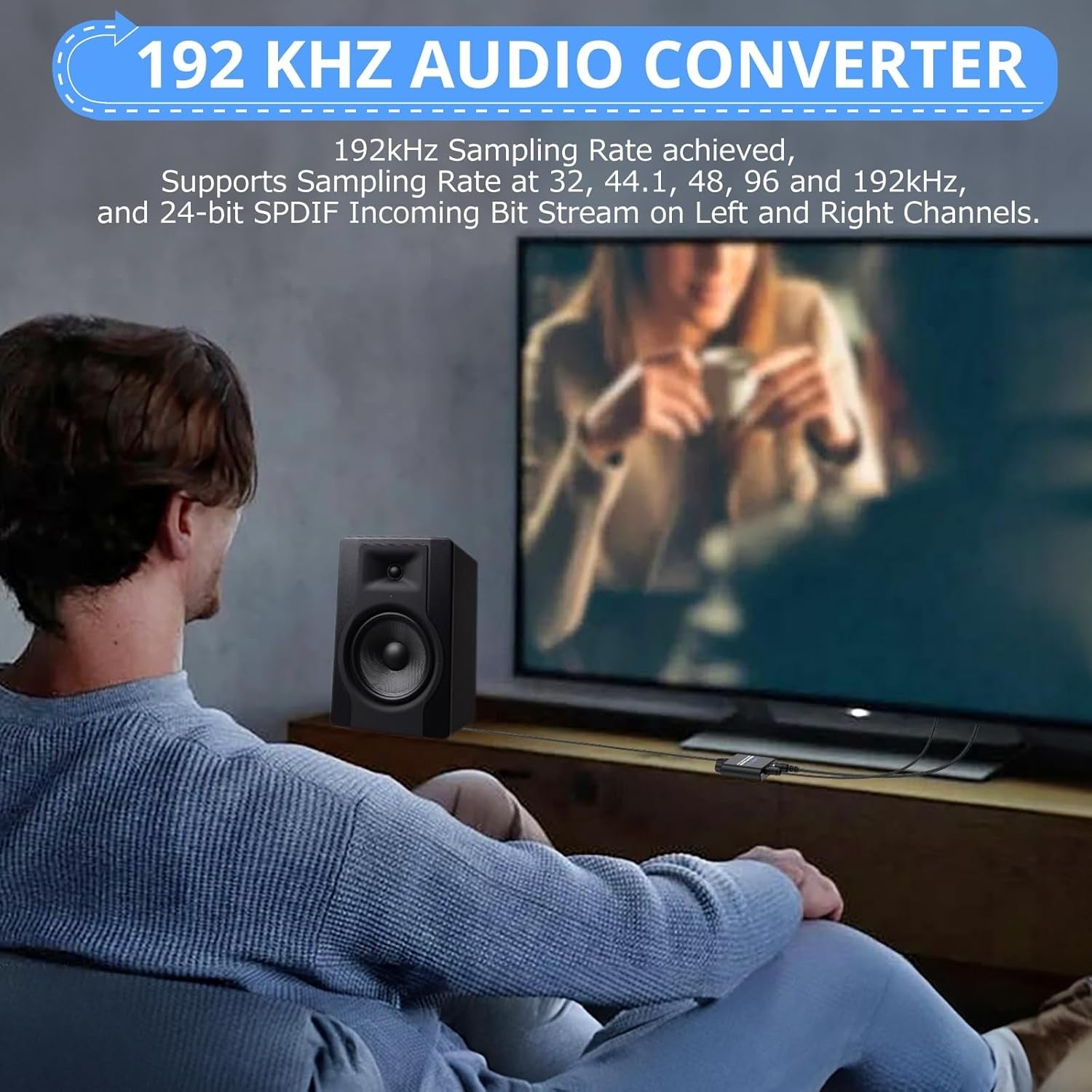 NÖRDIC 192 kHz Digital till analog ljudomvandlare, SPDIF optisk till 3,5 mm adapter med 1 m optisk kabel + 1 m 3,5 mm ljudkabel