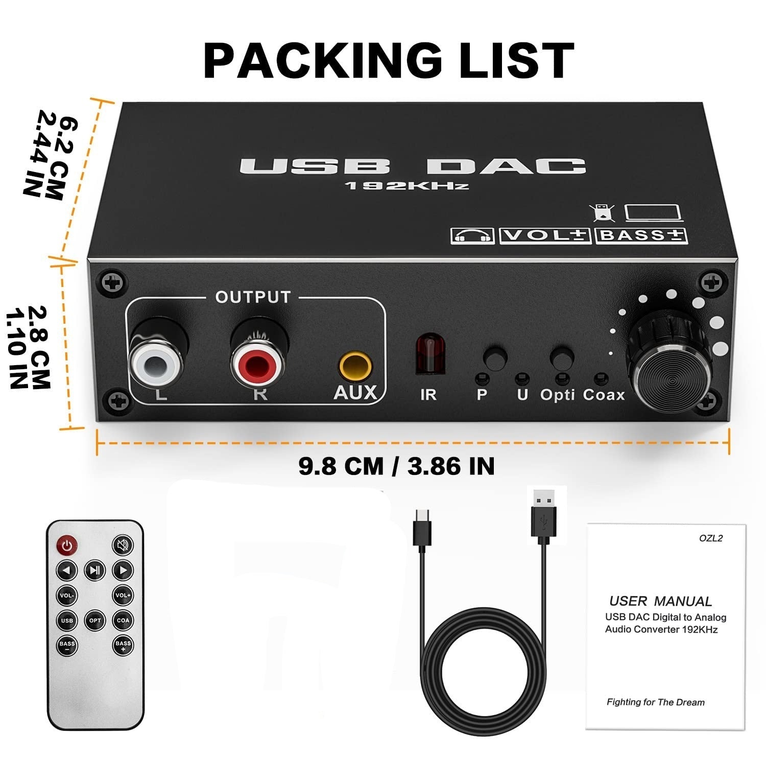 NÖRDIC 192 kHz USB DAC Digital-till-Analog Ljudomvandlare, USB/Optisk/S/PDIF/Coaxial till Analog Stereo RCA L/R 3,5 mm