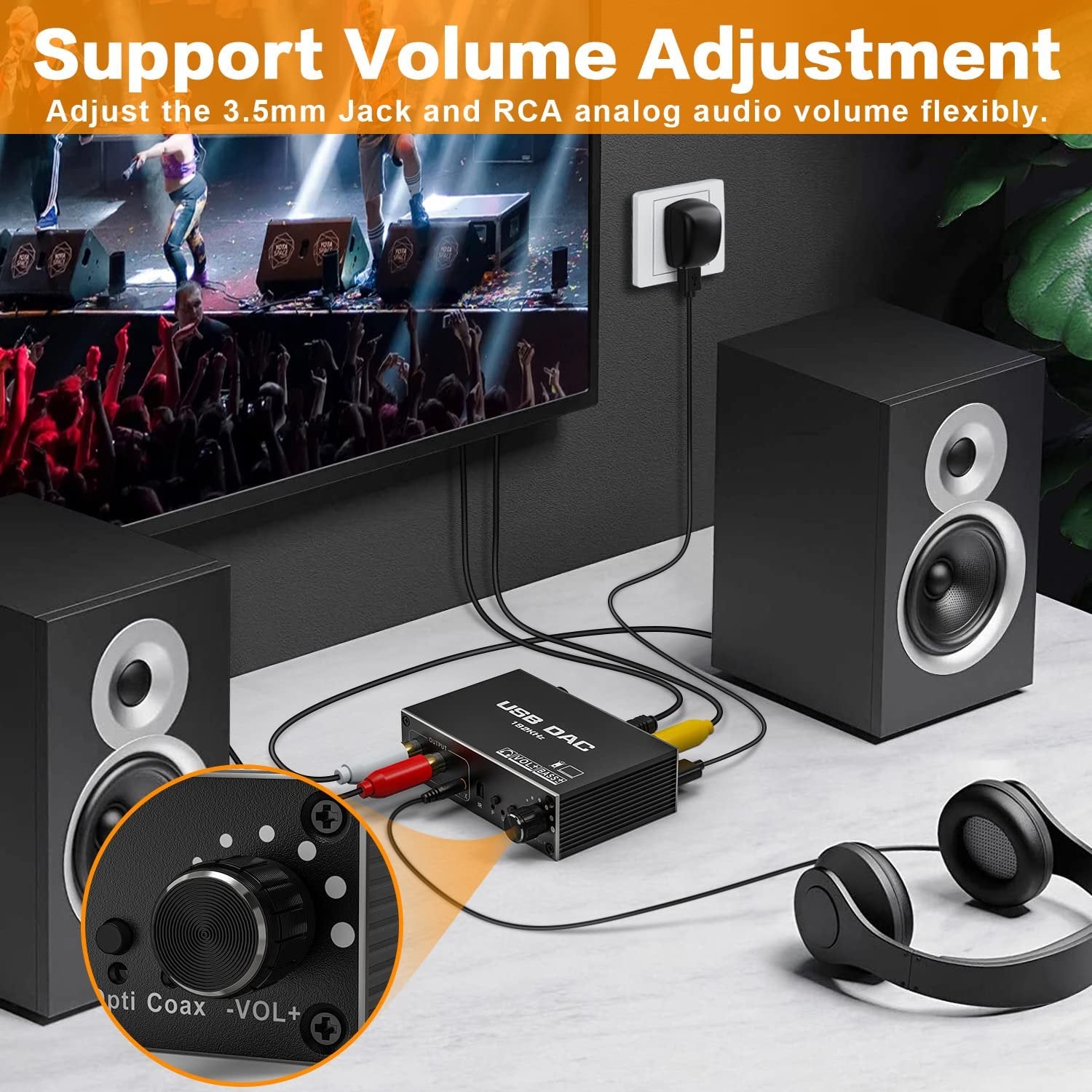 NÖRDIC 192 kHz USB DAC Digital-till-Analog Ljudomvandlare, USB/Optisk/S/PDIF/Coaxial till Analog Stereo RCA L/R 3,5 mm
