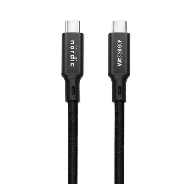 NÖRDIC 1m USB4 USB-C till C nylonflätad kabel PD3.1 240W 40G 8K60Hz 4K144Hz svart