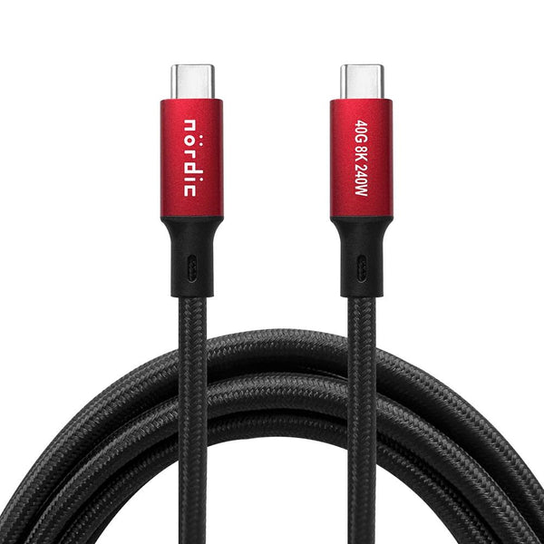 NÖRDIC 1m USB4 USB-C till C nylonflätad kabel PD3.1 240W 40G 8K60Hz 4K144Hz röd