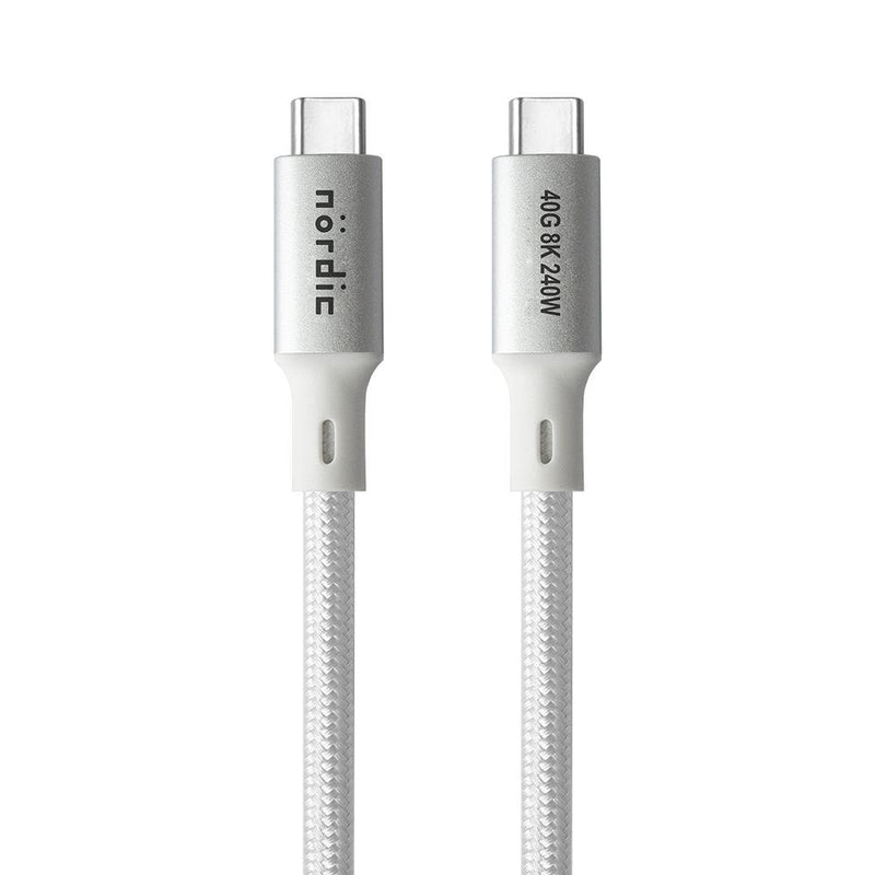 NÖRDIC 1m USB4 USB-C till C nylonflätad kabel PD3.1 med 240W snabbladdning 40G 8K60Hz 4K120Hz 5K60Hz 2x4K60Hz Emarker